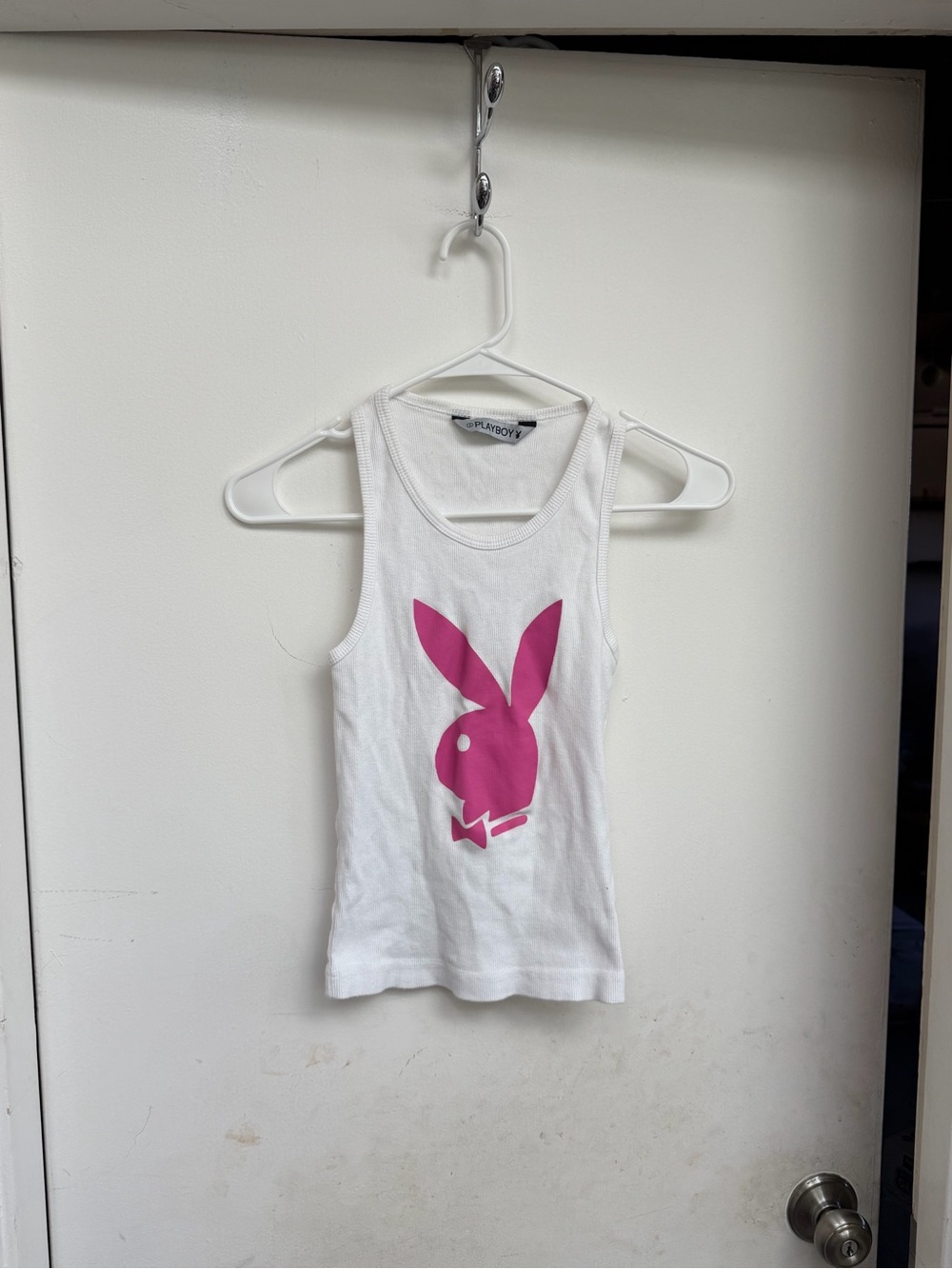 PLAYBOY White Tank Top with Pink Bunny Logo